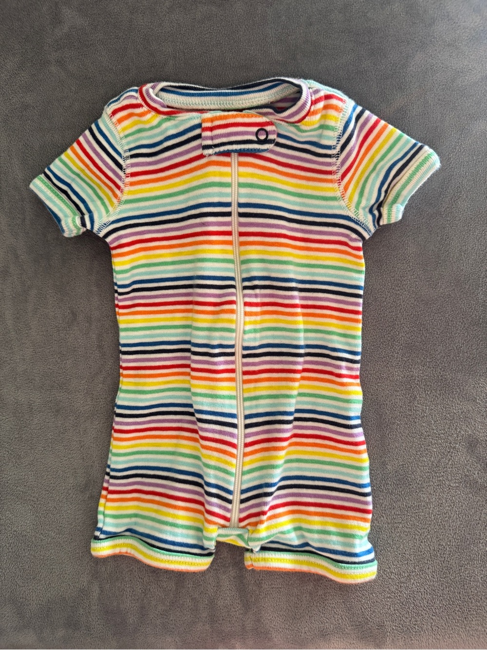 Primary Baby Organic Short Sleeve Zip Romper - Rainbow Mini Stripe - Newborn